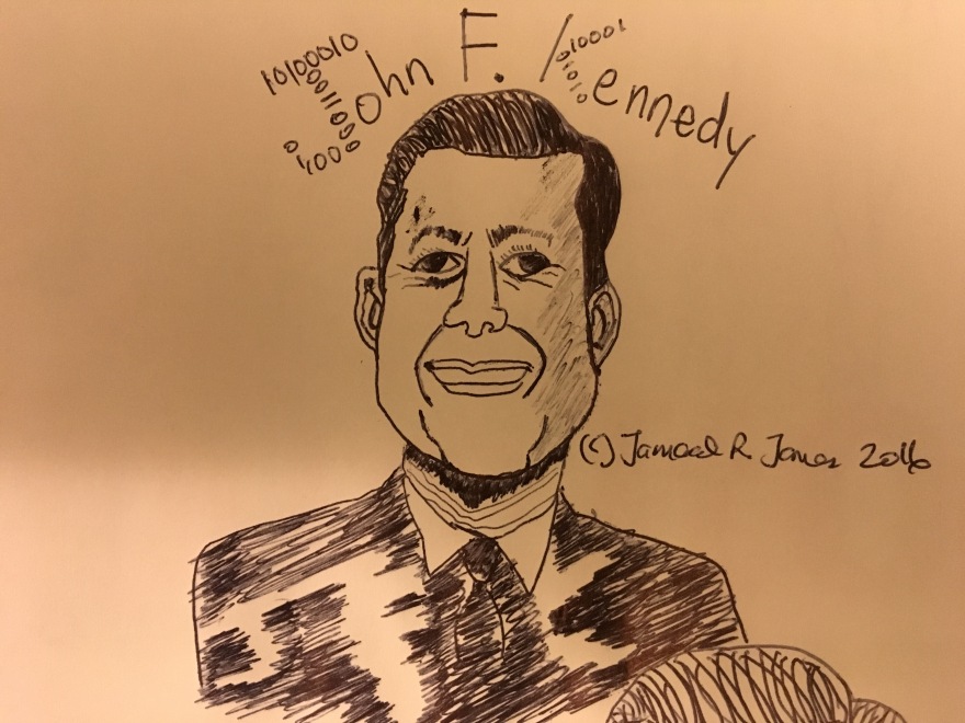 JFK Cartoon, John F. Kennedy Caricature by Cartoonist Jamaal R. James for James Creative Arts And Entertainment Company. Agrimnon.